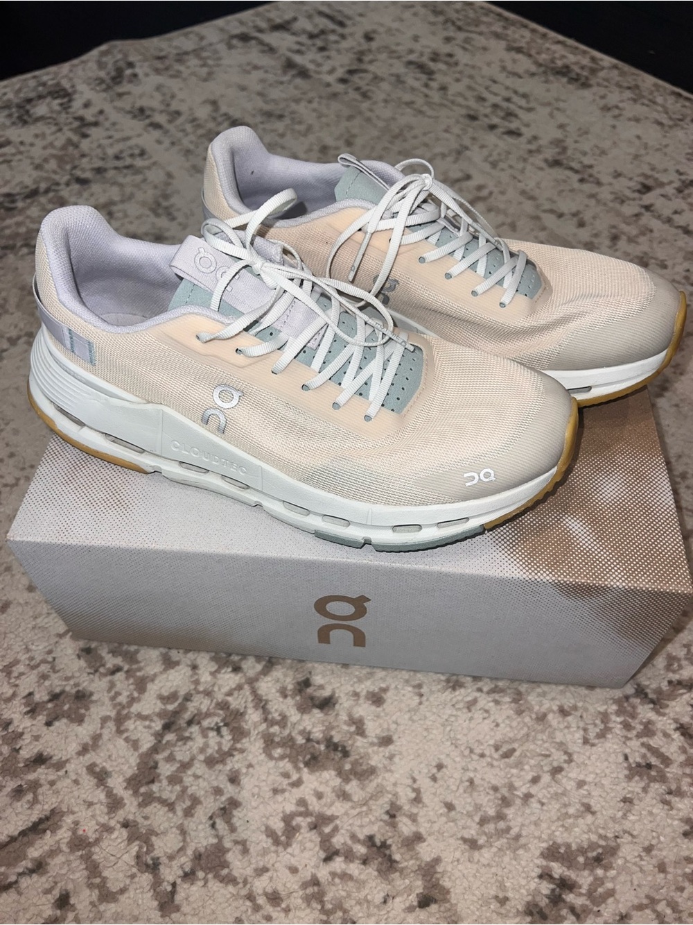 On Running Cloudnova Sneakers in Pale Peach/Light Beige/Sage Green